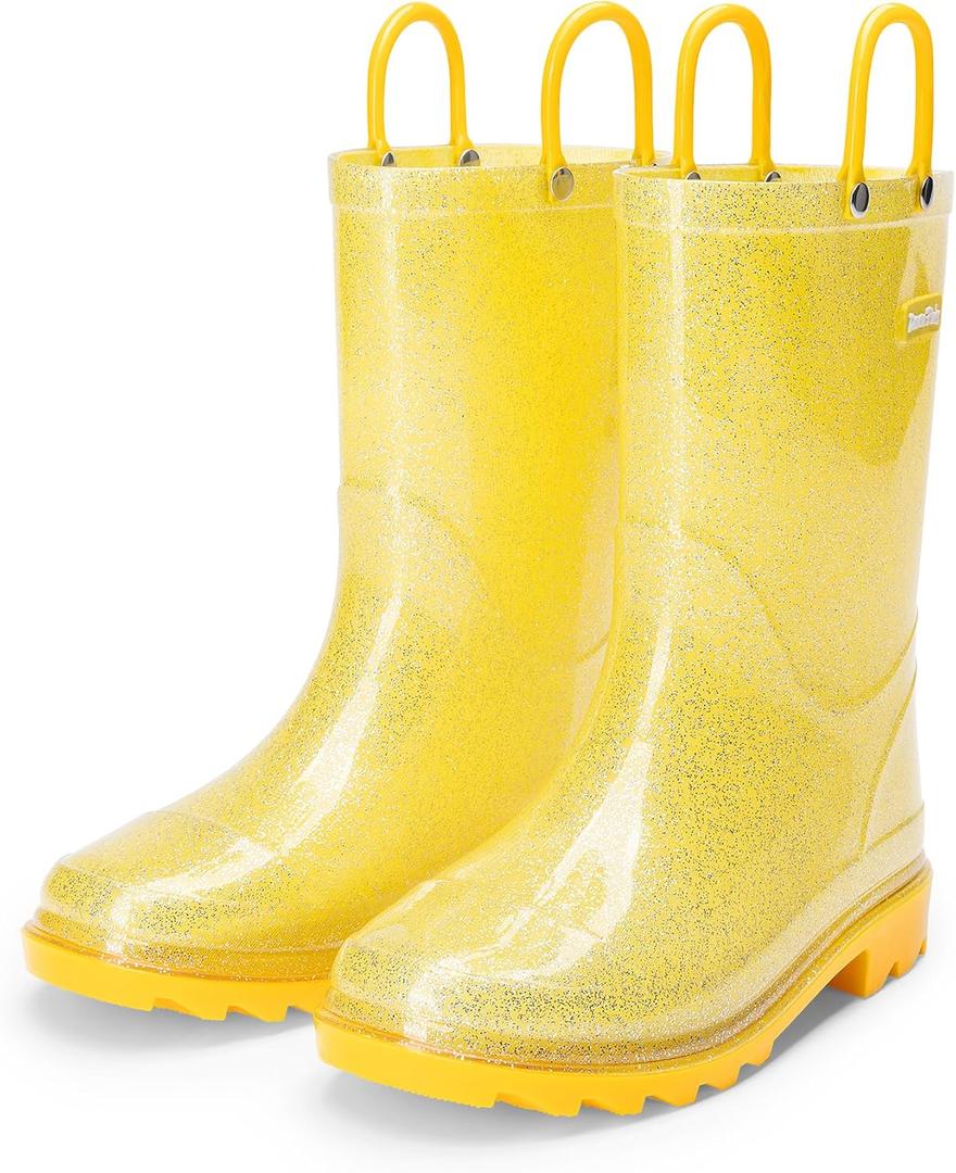 DREAM PAIRS Kids Rain Boots Glitter Boys Girls with Easy-on Handles Sparkly Waterproof Boots Outdoor Playing Rain Boots Unisex-Child, 13 Little Kid