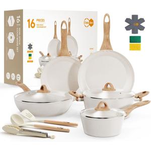 Pots and Pans Set Non Stick, 16PCS Nonstick Cookware Set, White Induction Kitchen Cookware Set with Frying Pans Set, Saucepans, Saute Pan, Extra Large Casserole