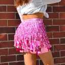 REETAN Fringe Sequin Skirt Belly Dance Sparkly Tassel Skirts for Women (Pink)