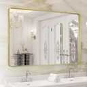 WEER Gold Bathroom Mirror, 48X32 Inch Brushed Gold Metal Frame Mirror, Rounded Rectangle Gold Bathroom Vanity Mirror for Wall, Tempered Glass, Anti-Rust, Hangs Horizontally or Vertically