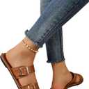 Verdusa Women's Buckle Sandals Summer Slides Open Toe Beach Outdoor Sandal Shoes (6.5, Brown)