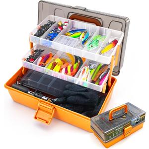 Large 3-Layer Fishing Tackle Box with Tackle Included, All-in-One 417 Pcs Fishing Lures Kit with Small 2-Sided Box & Gloves for Anglers, Complete Freshwater Bass Fishing Gear, Gift for Men