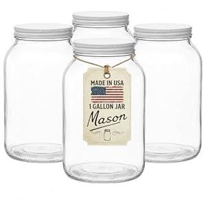 Large Glass Jars 1 Gallon – 4 Pack Wide Mouth Mason Jars with Airtight Metal Lids – Made in USA – Gallon Jars for Fermenting, Pickling, Canning, Water Glassing Eggs, Sourdough Starter & Storage