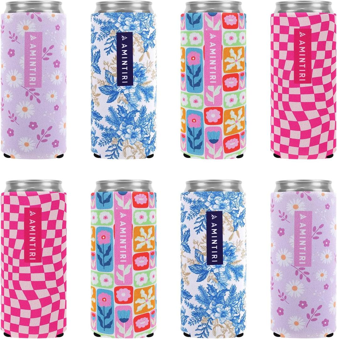 Slim Standard 12oz Can Holder for Beer&Soda, 8 Pack Can Cooler Sleeve for Beverage Soda Drinks, Insulated Neoprene Can Cover, Reusable Can Covers for Women (Multicolor-6, 12oz Slim Can)