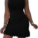Nimsruc Women Summer Tank Dresses Sleeveless Crew Neck Casual Bodycon Mini Dress with Ruffle Hem (Black, L)