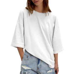 Tankaneo Womens Oversized Half Sleeve T-Shirts Summer Casual Crew Neck Tunic Tops Loose Fit Boxy Basic Tees (Small)