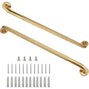 Shower Grab Bar, 2 Pack 32 Inch Gold Bathroom Grab Bar, 1.25" Diameter 304 Stainless Steel Anti-Slip Grab Bars for Bathtubs and Showers, Handicap Shower Grab Bar for Seniors Elderly