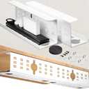 2 Pack Cable Management Under Desk White, Cinati 32" Large Cable Management Tray, Under Desk Alloy Steel Wire Organizers, Cord Hider Tray for Office and Home - Tape or Screw Installation