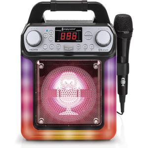 Singing Machine Portable Karaoke Machine with Wired Mic, Bluetooth, LED Lights - For Adults & Kids (Black)