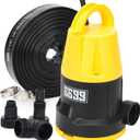Submersible Sump Pump 5000GPH High Flow with 25FT x 1-1/2 Discharge Hose Drain Water Pump Kit 1HP Portable Utility Pump Easy to Use for Flooded Basement Rain Barrel