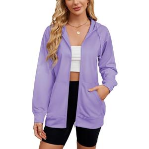 Women's Zip Up Hoodies Long Sleeve Sweatshirts Fall Outfits Casual Oversized Full Zip Hooded Jacket 2025 Fashion (XX-Large, Purple)