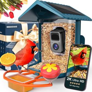 Bird Feeder with Camera Solar Powered, 2K Live Arrival Alert Auto Capture Video with 32GB TF Card, AI Identify Smart Camera Bird Feeder Ourdoor Backyard Gift for Mom Dad Birdlover, 2.4G WiFi