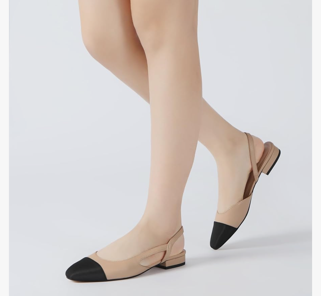 Athlefit Slingback Flats for Women Square Pointed Toe Two Toned Flats Wedding Pumps for Women 8,5