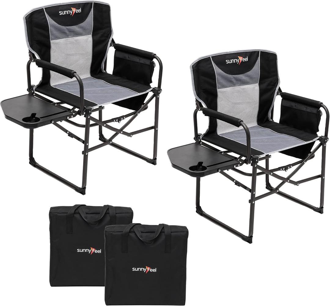 SUNNYFEEL Camping Directors Chair, Heavy Duty,Oversized Portable Folding Chair with Side Table, Pocket for Beach, Fishing,Trip,Picnic,Lawn,Concert Outdoor Foldable Camp Chairs, X-Large