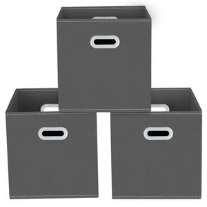 Yunkeeeper storage bins Cubes, Fabric Cube Organizer with Handle, Foldable Cube Bins for Cloth or Accessary Storage, 11x11x11, Set of 3,(Gray)