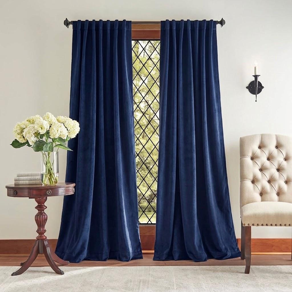 Velvet Blackout Curtains 50 x 95 Navy Blue, 2 Panels