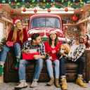 ROCKY&CHAO Christmas Garage Door Decorations 6x13ft Santa Red Truck Garage Door Cover, Garage Door Banner Garage Door Backdrop for Christmas New Year Party