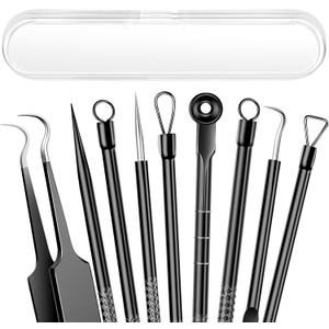 5PCS Blackhead Remover Pimple Popper Tool Kit, Professional Stainless Pimple Acne Blemish Removal Tools Kit for Face (Black)