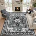 DEXI Washable Area Rug for Living Room 10x14, Vintage Farmhouse Soft Indoor Large Rugs, Stain Resistant Low Pile Carpet with Non Slip Backing for Dining Bedroom Office, White Grey