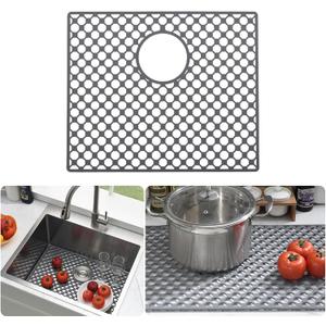 Silicone Sink Mats for Kitchen Sink, 22.6''x 17.6'' Kitchen Sink Mats, Non-slip Foldable Heat Resistant Silicone Sink Protector Mats for Single Bowl Kitchen Sinks (Grey) (Gray)