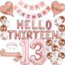 13th Birthday Party Decorations Hello Thirteen Party Balloons 13th Birthday Tiara Sash Happy Birthday Banner for 13 Year Old Girls Birthday Party Favor Supplies
