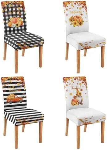 Fall Chair Covers Set of 6 Fall Decorations Stretch Removable Washable Dining Room Thanksgiving Chair Protector Slipcovers Autumn Decor Holiday Party Kitchen Home Decorations