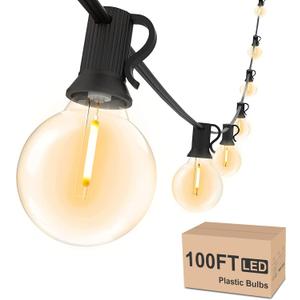 Svater Outdoor String Lights Waterproof 100 FT, LED Patio Lights Outside with 52 Shatterproof G40 Bulbs, Dimmable Hanging Globe Lighting for Bistro Backyard Cafe Market Porch, Warm White 2700K