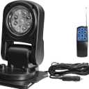 LED Spotlight for Truck, Auto-Reset 360 Rotating LED Searchlight for Truck Boat, Wired and Wireless Remote Controlling, 180 Folding Lights 12V 24V, Great for Rescue Offroad Lighting