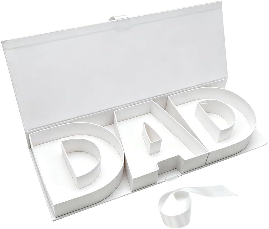 DAD Letter Shaped Gift Box, Decorative Storage Container for Father's Day (White DAD)