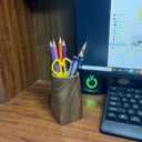 2 x Wood Pen Holder For Desk, Pencil Cup Whole Piece Black Walnut Wooden Organizer Caddy Stand, Durable Vintage Rustic Box For Desktop Men Supplies Accessories Stationery Makeup Brushes Offices Decoration