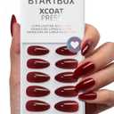 BTArtbox Press On Nails Almond - Lamp-Curable Dark Red Medium Press On Nails with Glue for Women, Semi-Transparent Soft Gel Glue On Nails in 15 Sizes - 30 Stick On Nails Kit, Blackout