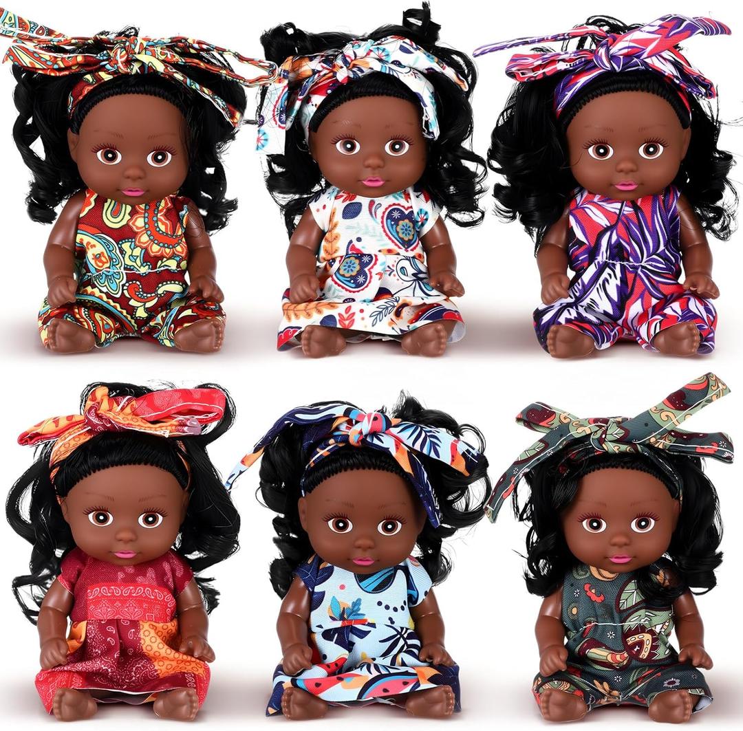 Hanaive 6 Pcs Mini Baby Dolls 4 Inch Easter Basket Dolls Tiny Reborn Lifelike Realistic Holiday Birthday Gifts Set for Girls Toddlers Kids Basket Stuffers(Black)