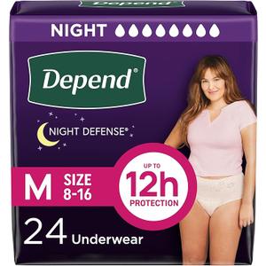 Depend Night Defense Adult Incontinence & Postpartum Bladder Leak Underwear for Women, Disposable, Overnight, Medium, Blush, 24 Count, Packaging May Vary