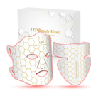 Yahi Red Light Photon Facial & Neck Mask with Remote Control, 7 Custom Modes with Infrared, Portable & Rechargeable with Timer for Home Use, 175 HighDensity Light Beads, White