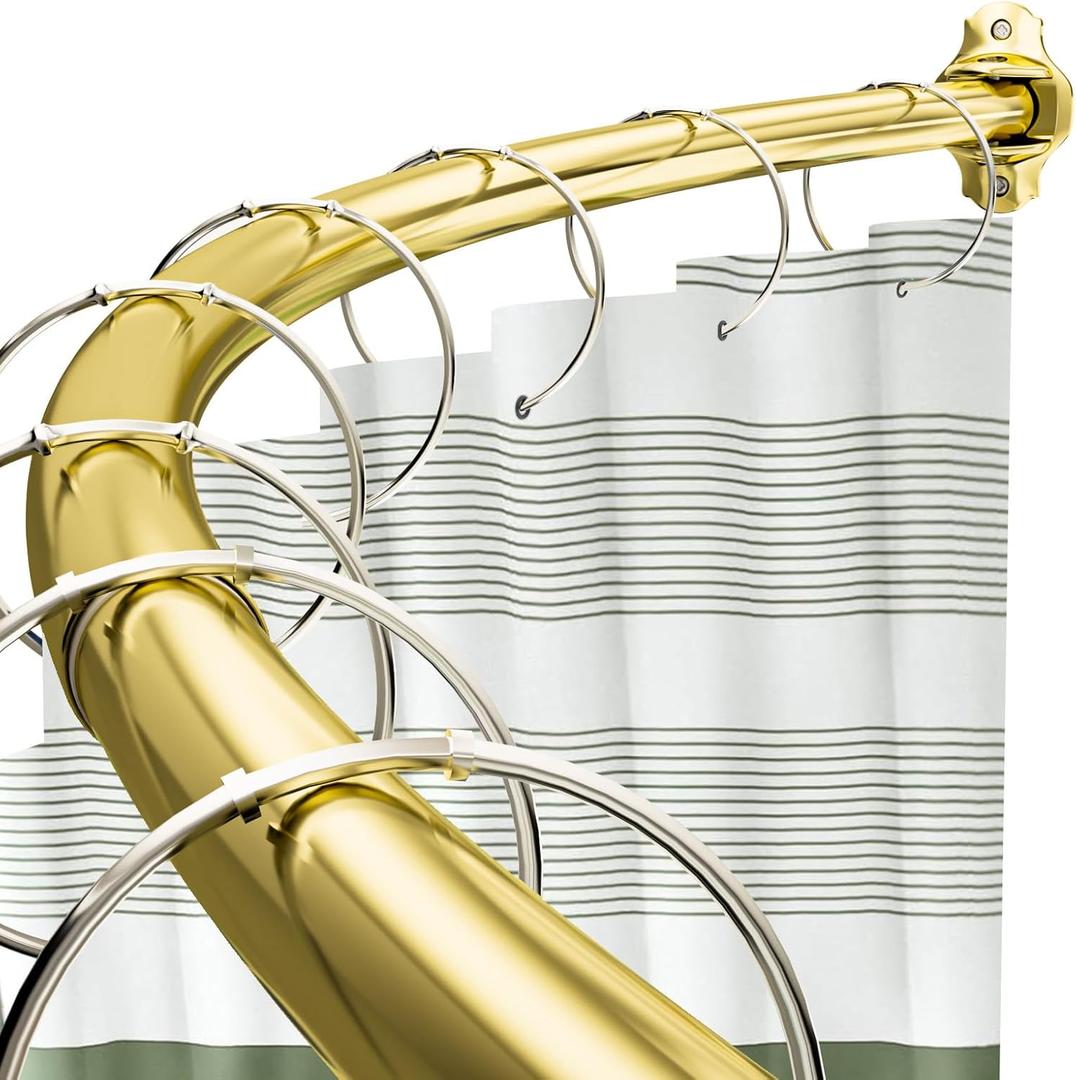 Curved Shower Rod, Adjustable 40-72 Inches Extra Wide Shower Curtain Rod, Rust Proof Heavy Duty Curved Shower Rods for Bathroom, Bathtub, Need to Drill, Chrome Gold