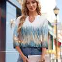 Uhiger Womens 3/4 Sleeve Tops Business Casual Blouses V Neck Pleated Shirts Peasant Tunic Tops Dressy Casual Work Outfits (S)