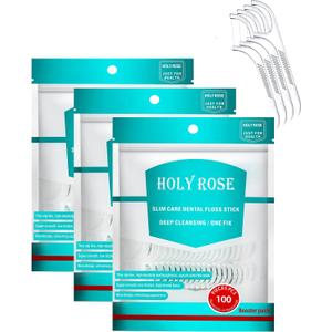 Travel Dental Floss Picks,Refill Bagged Floss Sticks,Holy Rose High Toughness Adults Flosser Toothpick,300 Count Professional Clean Flossers for Teeth Hygiene, Oral Care and Health. (White)