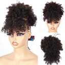 builson Drawstring Ponytail for Black Women, Afro Puff Kinky Curly Hair Ponytail Extension with Bangs Updo Natural Hair Ponytail (4# Dark Brown)