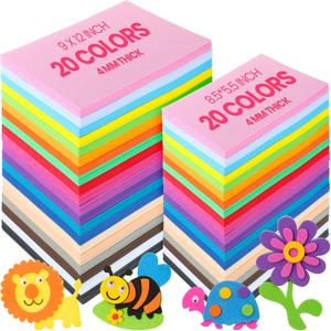 Pangda 100 Pack 20 Colors EVA Craft Foam 4mm 5.5 x 8.5 Inch, 9 x 12 Inch Sheet EVA Foam Paper for School Crafts Foam Sheet for Crafting Handicraft Foam Sheet Craft for DIY Arts Project