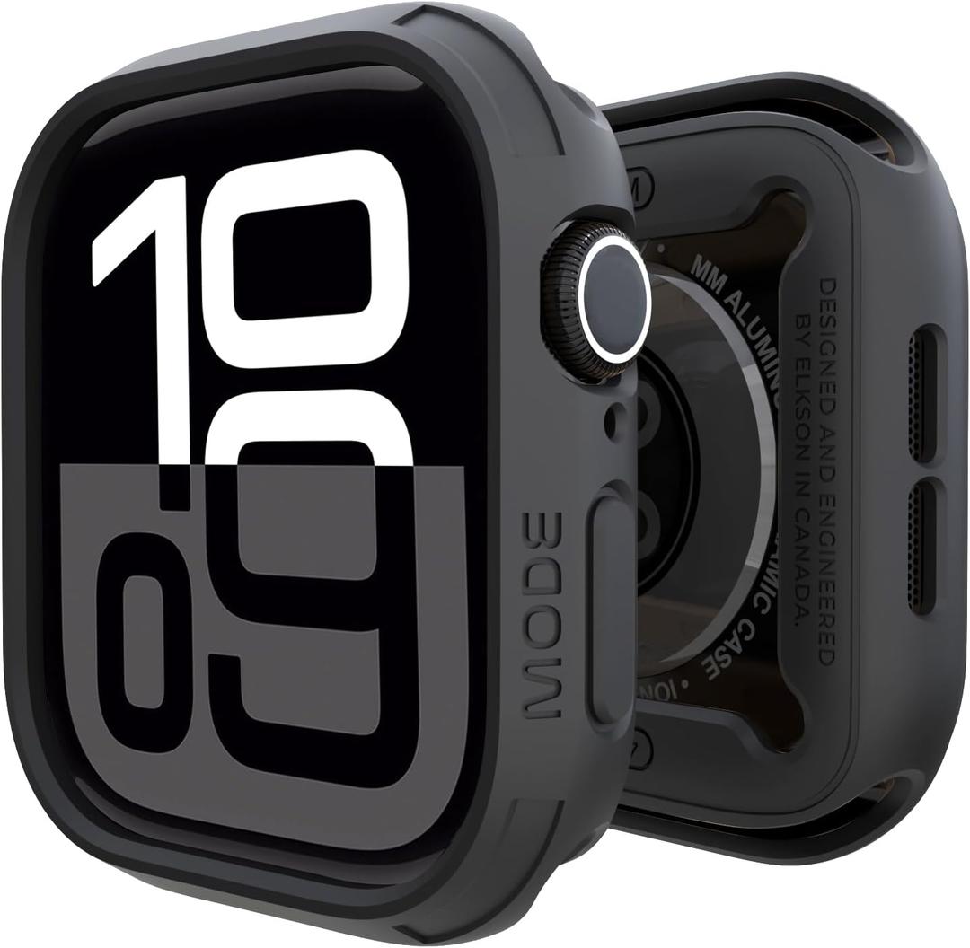 elkson Compatible with Apple Watch Series 10 42mm Bumper Case, Quattro Series Rugged Case for Apple Watch and iWatch Series 10, Military Grade Durable Protective Cover, Flexible Shock Proof, Black