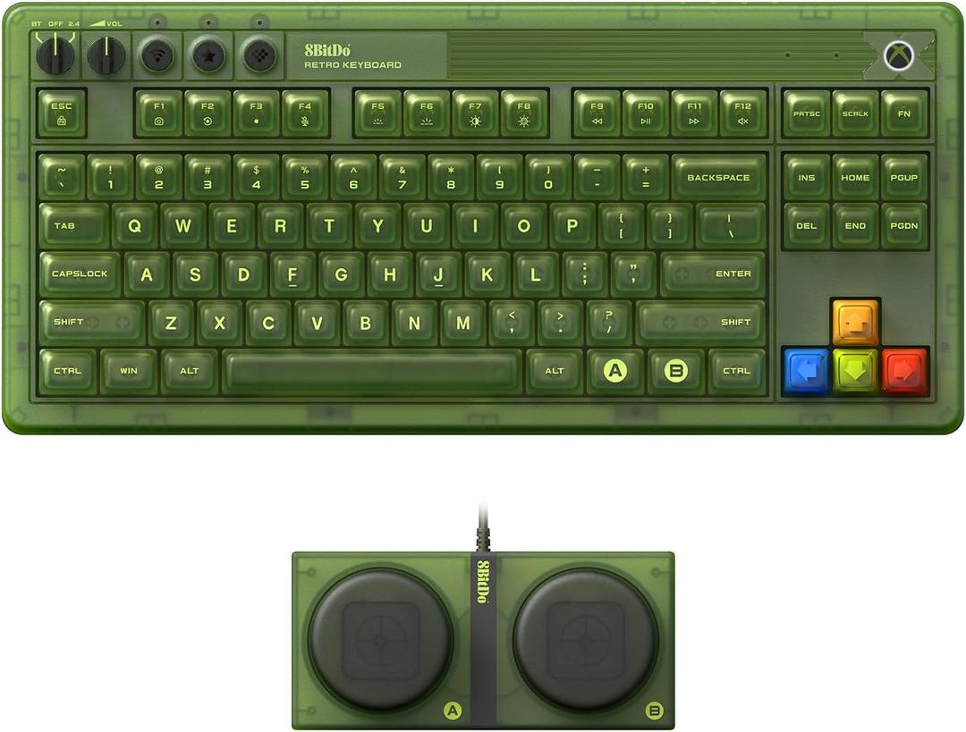 8Bitdo 87 Keys Retro Mechanical Keyboard Bluetooth/2.4G/USB-C, RGB Backlight, Hot Swappable, Dual Super Programmable Buttons, Volume Knob for PC and Android - Xbox Edition (Officially Licensed)