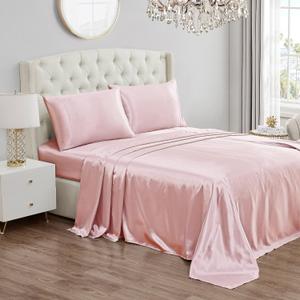 Satin Pink Bottom Sheet Twin