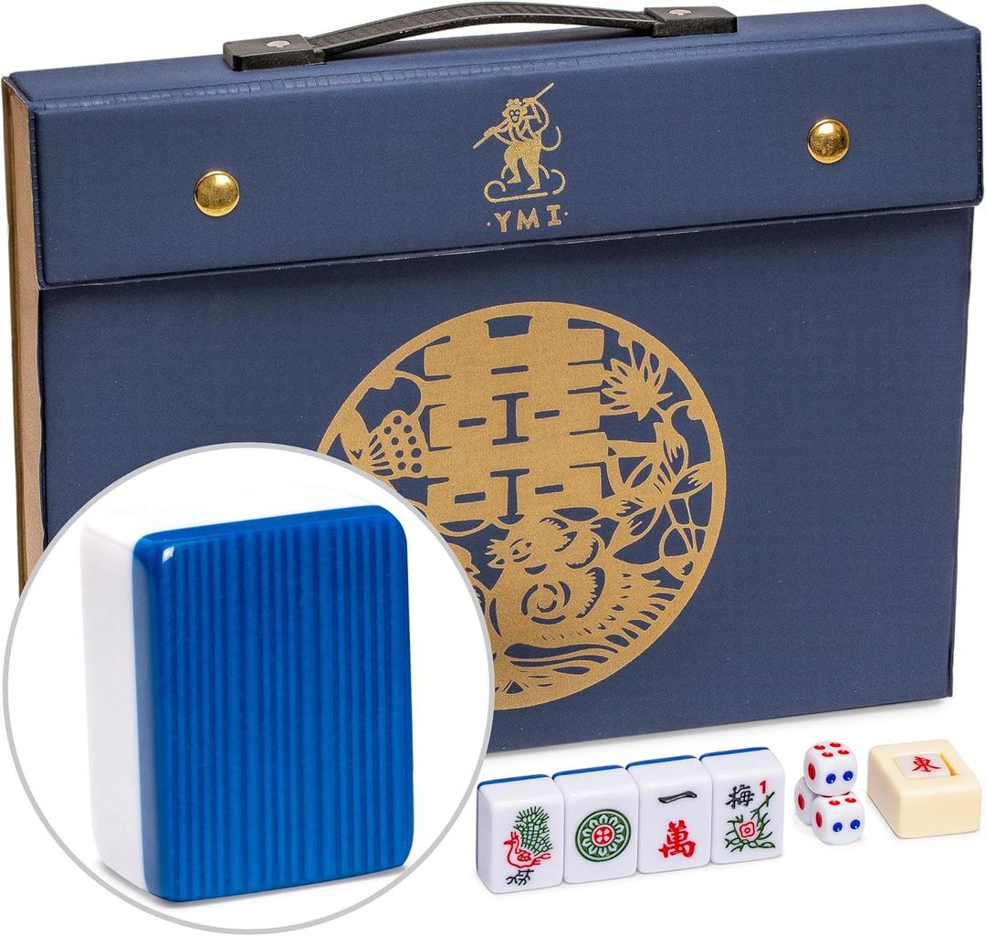 Yellow Mountain Imports Bleau Royal Chinese Mahjong Set with 146 Medium Tiles and Blue Vinyl Case for Chinese Style Gameplay Only []