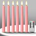 FREEPOWER Pink LED Taper Candles with Remote Flameless Battery Operated Window Candles with 3D Black Wick& Cycle Timer for Table Centerpieces, Christmas and Home Decor, Pack of 6