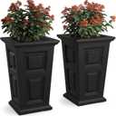 Mayne Wyndham 24-Inch Tall Planter, 2-Pack  Self-Watering, Weather-Resistant Planter for Flowers  Durable Indoor/Outdoor Design for Patio, Porch, or Entryway (Black)
