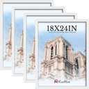 18x24 Poster Frame 4 Pack, White Solid Wood Picture Frame with Polished Plexiglass, Wall Hanging