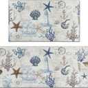 Nautical Kitchen Rug Set of 2,Ocean Themed Kitchen Decor Vintage Beach Kitchen Mat Non-Slip Washable, Farmhouse Kitchen Decor Anti Fatigue Floor Mat for Kitchen Laundry Room,17x30+17x47 Inch
