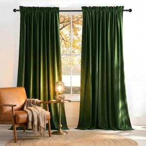 NICETOWN Olive Green Velvet Blackout Curtains 96 inch Long for Spring, Thermal Insulated Energy Saving Super Soft Calming Luxury Window Treatments for Bedroom and Living Room Decor, 52 Wide 2 Panels