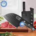 XYJ Authentic Since 1986,Heavy Duty Large Meat Cleaver,Serbian Chef Butcher Knife with Case,Chefs Vegetable Kitchen Knife,Full Tang for Outdoor Camping,Wood Handle with Sheath