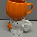 LemonRoad 2 Pcs 14 oz Pumpkin Cute Mugs Happy Ghost Pumpkin Pattern Mugs Novelty Ceramic 3D Coffee Cups Gifts for Hot Chocolate Cocoa Milk Tea Coffee Lover